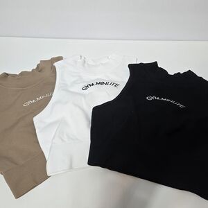 Gym Minute Sleeveless Tops Lot Of 3- Black, White, Tan